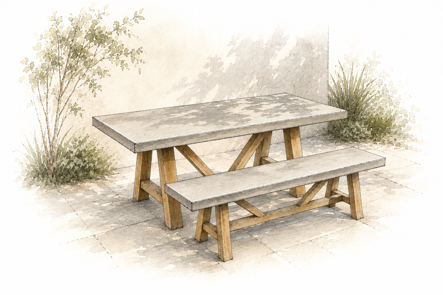 Garden Bench with Table